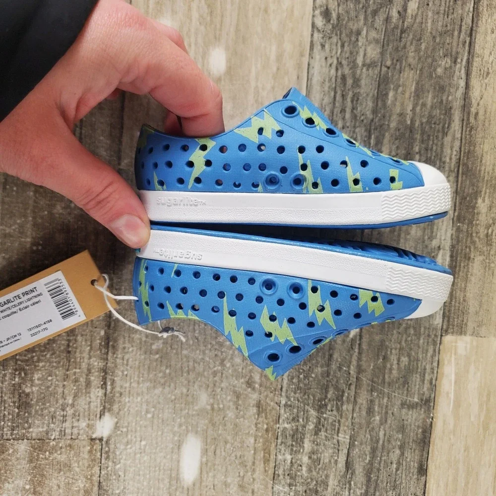 Native Shoes Jefferson Kids Sneakers Sz 4 Blue White Sugarlite Print Slip-On